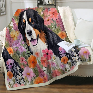 Bernese Mountain Dog in Bloom Fleece Blanket-Blanket-Bernese Mountain Dog, Blankets, Home Decor-2