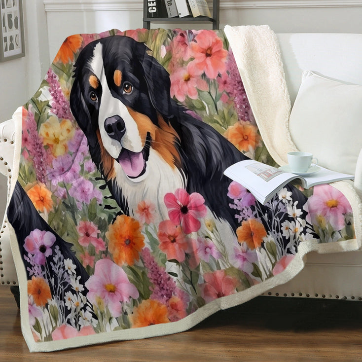 Bernese Mountain Dog in Bloom Fleece Blanket-Blanket-Bernese Mountain Dog, Blankets, Home Decor-2