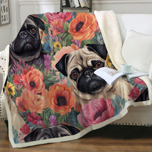 Load image into Gallery viewer, Pugs in Summer Bloom Soft Warm Fleece Blanket-Blanket-Blankets, Home Decor, Pug, Pug - Black-2