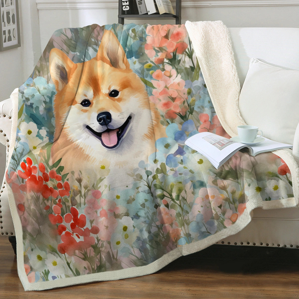 Wildflower Shiba Inu Soft Warm Fleece Blanket