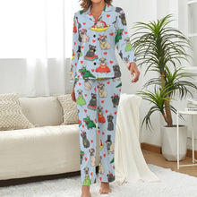 Load image into Gallery viewer, Fancy Dress Pugs Pajamas Set for Women - 4 Colors-Pajamas-Apparel, Pajamas, Pug, Pug - Black-7