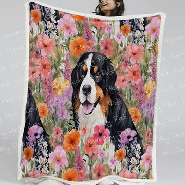 Bernese Mountain Dog in Bloom Fleece Blanket-Blanket-Bernese Mountain Dog, Blankets, Home Decor-Small-1