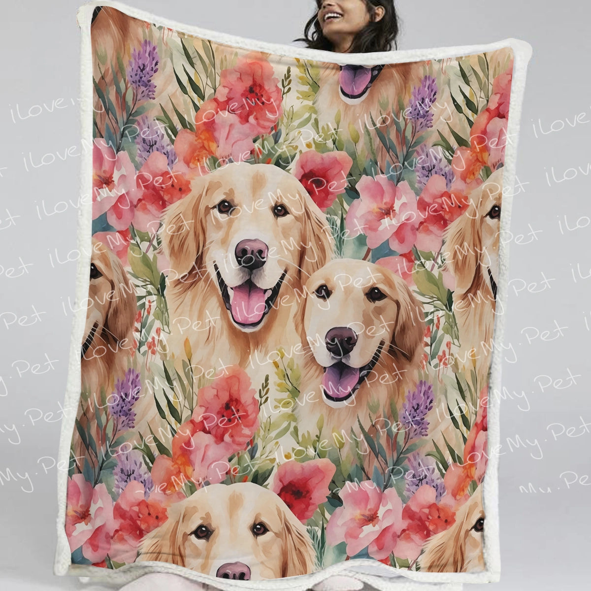 Golden Retriever Mom and Baby Bloom Soft Warm Fleece Blanket
