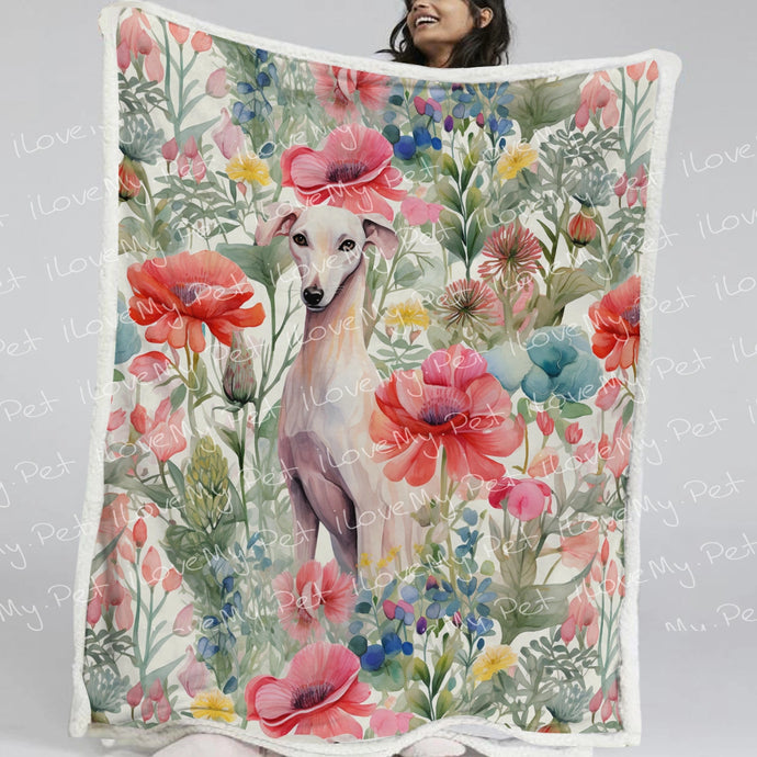 Watercolor Garden Fawn Greyhound / Whippet Fleece Blanket-Blanket-Blankets, Greyhound, Home Decor, Whippet-Small-1