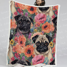 Load image into Gallery viewer, Pugs in Summer Bloom Soft Warm Fleece Blanket-Blanket-Blankets, Home Decor, Pug, Pug - Black-Small-1