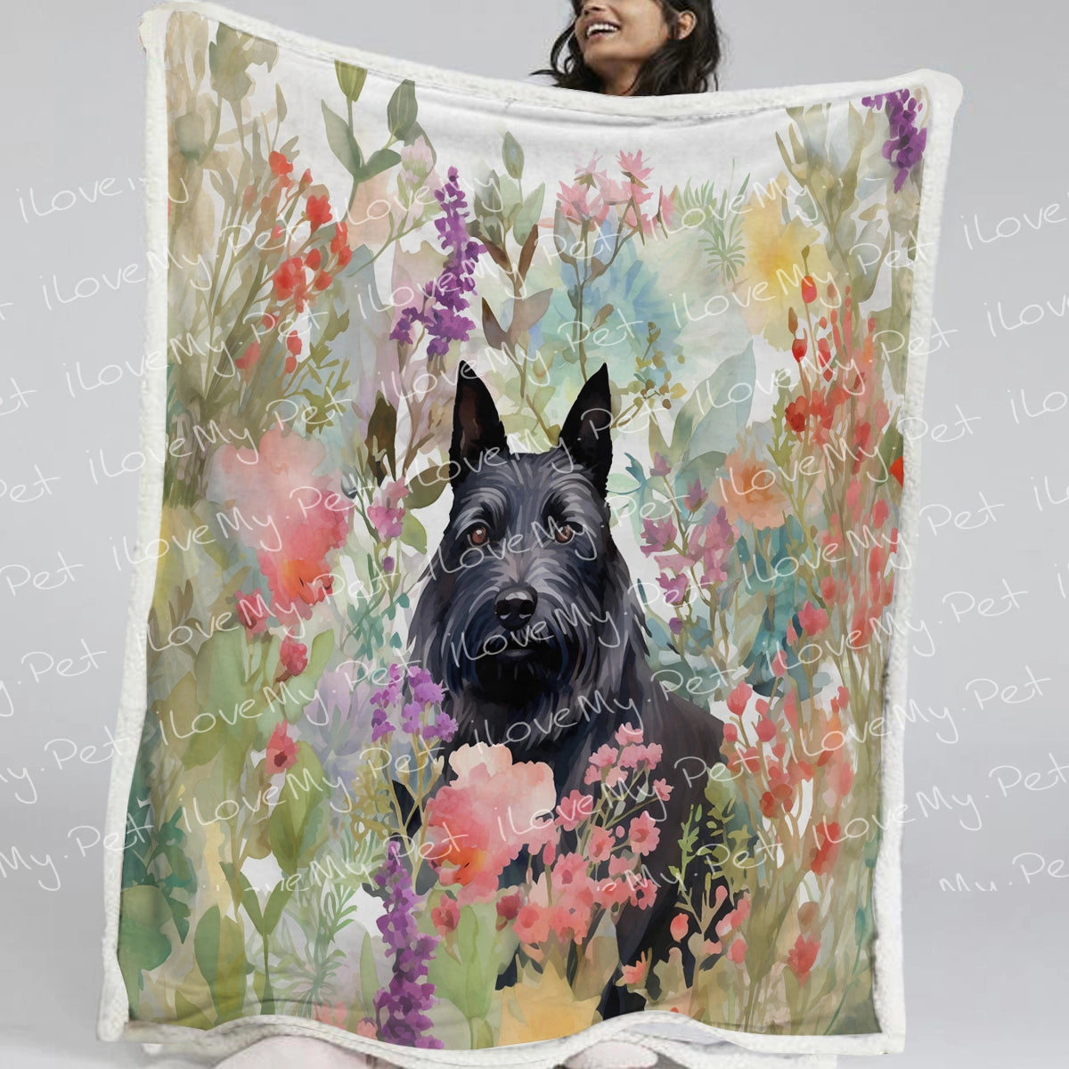 Springtime Summer Scottie Dog Love Fleece Blanket