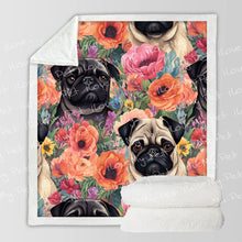 Load image into Gallery viewer, Pugs in Summer Bloom Soft Warm Fleece Blanket-Blanket-Blankets, Home Decor, Pug, Pug - Black-3