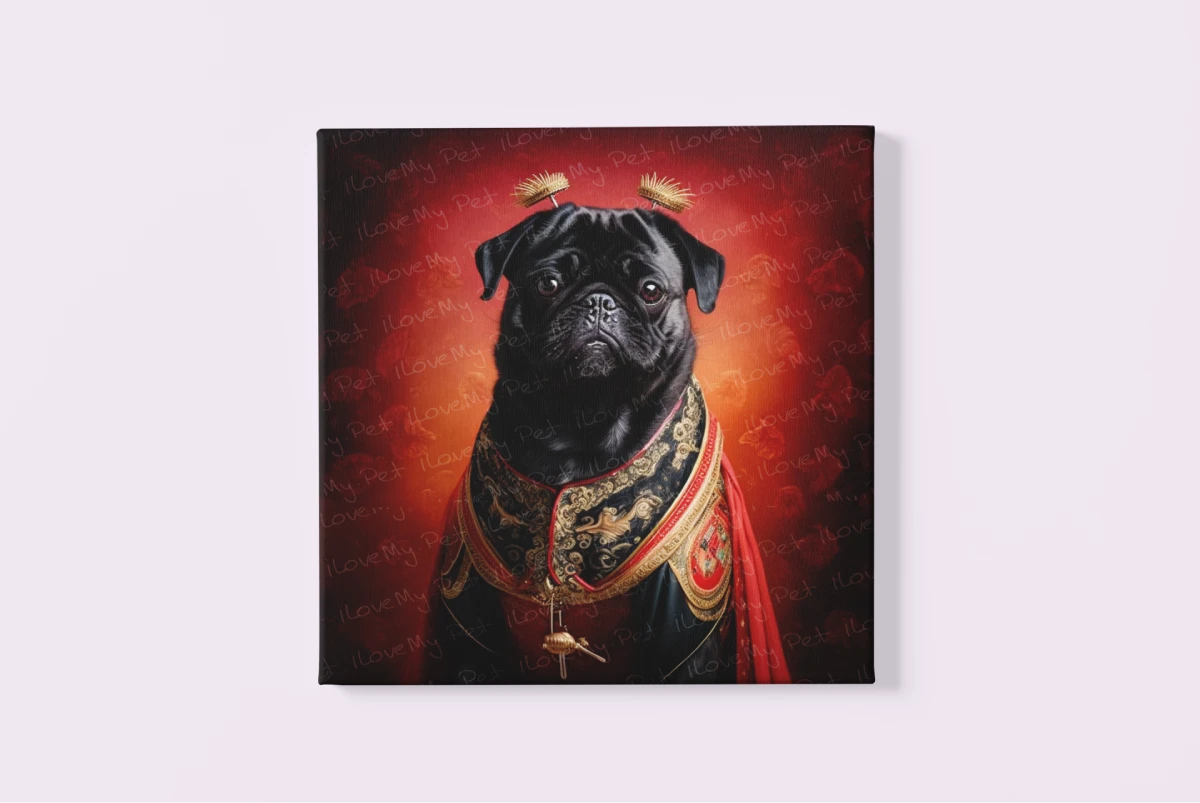 Chinese Emperor Black Pug Wall Art Poster