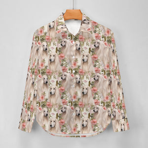 Afghan Hounds in a Floral Symphony Women's Shirt-Apparel-Afghan Hound, Apparel, Shirt-5