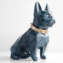 Load image into Gallery viewer, Image of a super-cute French Bulldog statue which is also a piggy bank in texture blue color