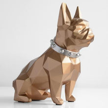 Load image into Gallery viewer, Image of a super-cute French Bulldog statue which is also a piggy bank in gold color