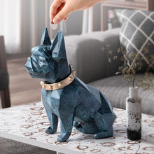 Load image into Gallery viewer, Image of a super-cute French Bulldog statue which is also a piggy bank in texture blue color