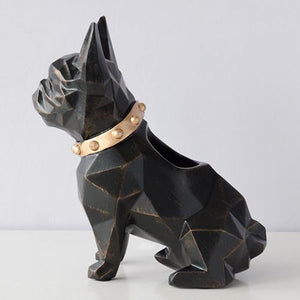 Image of a super-cute French Bulldog themed tabletop organiser statue in black color