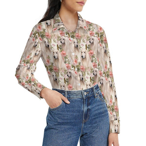 Afghan Hounds in a Floral Symphony Women's Shirt-5