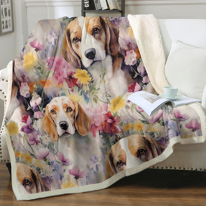 Beagles in a Whimsical Watercolor Wonderland Soft Warm Fleece Blanket-Blanket-Beagle, Blankets, Home Decor-Small-1