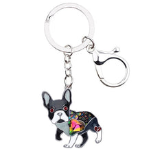 Load image into Gallery viewer, Image of a black color french bulldog keychain made of enamel