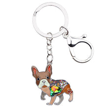 Load image into Gallery viewer, Image of a brown color french bulldog keychain made of enamel