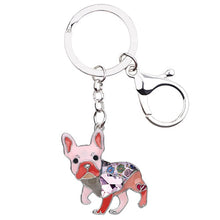 Load image into Gallery viewer, Image of a light pink color french bulldog keychain made of enamel