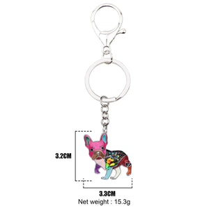 Image of a bright pink color french bulldog keychain size