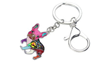 Load image into Gallery viewer, Image of a bright pink color french bulldog keychain