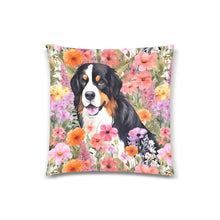 Load image into Gallery viewer, Bernese Mountain Dog in Bloom Throw Pillow Cover-Cushion Cover-Bernese Mountain Dog, Home Decor, Pillows-White2-ONESIZE-1