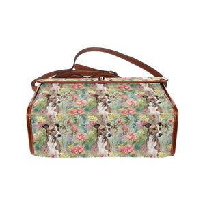 Brindle Greyhound / Whippet in Floral Bloom Shoulder Bag Purse-Black2-ONE SIZE-5