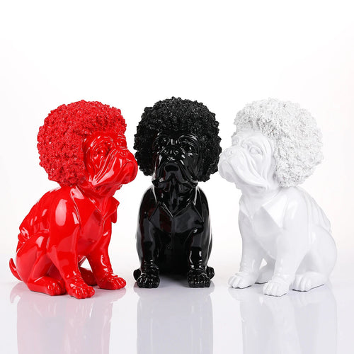 Candy Color Afro Wig Large Ceramic Pug Statues-Home Decor-Dog Dad Gifts, Dog Mom Gifts, Home Decor, Pug, Pug - Black, Statue-1