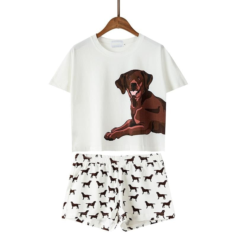 Chocolate Labrador Mom Cotton Crop Top and Shorts Sleeping Set