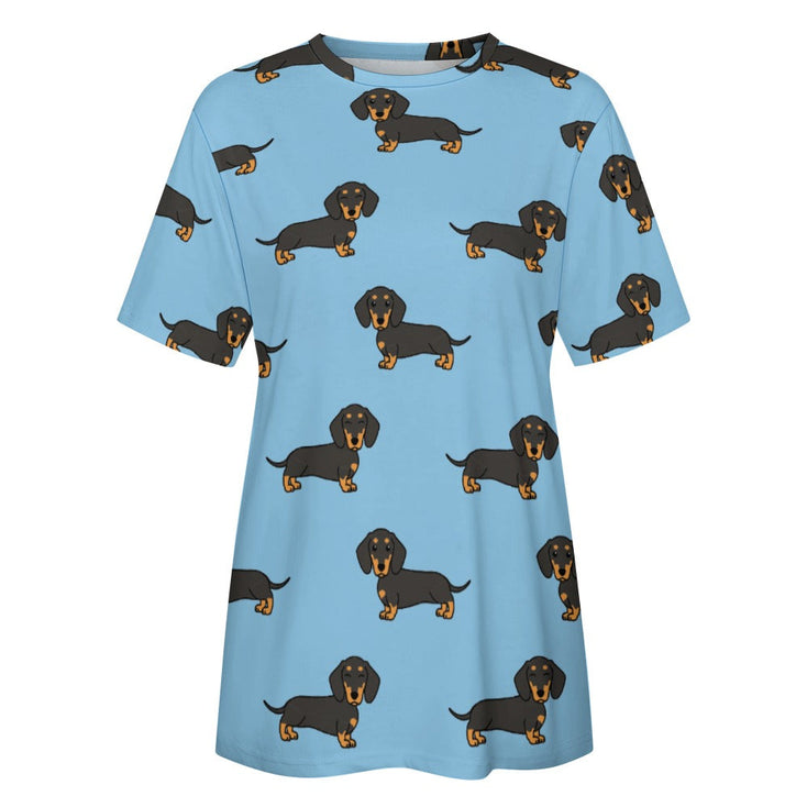 Cutest Black and Tan Dachshund All Over Print Women's Cotton T-Shirt - 4 Colors-Apparel-Apparel, Dachshund, Shirt, T Shirt-8