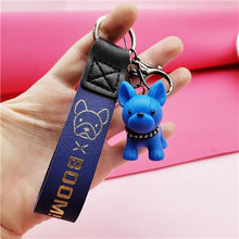 Load image into Gallery viewer, Image of french bullldog keychain in the color blue