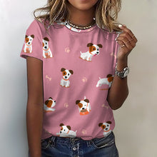 Load image into Gallery viewer, Cutest Jack Russell Terrier Love All Over Print Women&#39;s Cotton T-Shirt - 4 Colors-Apparel-Apparel, Jack Russell Terrier, Shirt, T Shirt-Pink-2XS-2