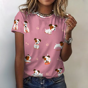 Cutest Jack Russell Terrier Love All Over Print Women's Cotton T-Shirt - 4 Colors-Apparel-Apparel, Jack Russell Terrier, Shirt, T Shirt-Pink-2XS-2