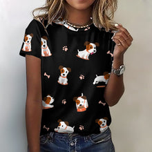 Load image into Gallery viewer, Cutest Jack Russell Terrier Love All Over Print Women&#39;s Cotton T-Shirt - 4 Colors-Apparel-Apparel, Jack Russell Terrier, Shirt, T Shirt-Black-2XS-4