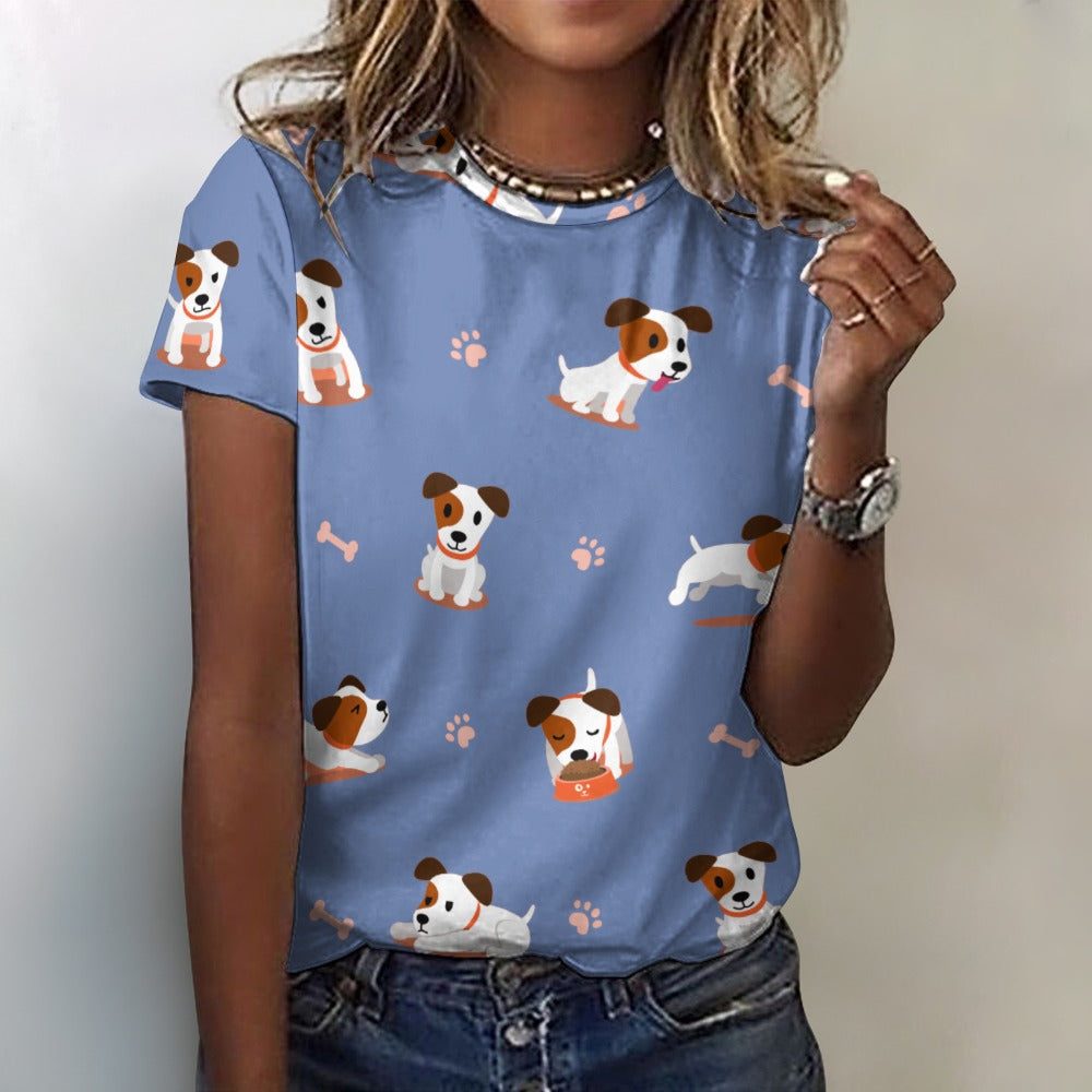 Cutest Jack Russell Terrier Love All Over Print Women's Cotton T-Shirt - 4 Colors-Apparel-Apparel, Jack Russell Terrier, Shirt, T Shirt-Blue-2XS-1