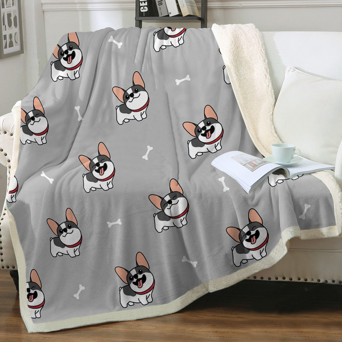 Cutest Pied Black and White Frenchies Soft Warm Fleece Blanket Col