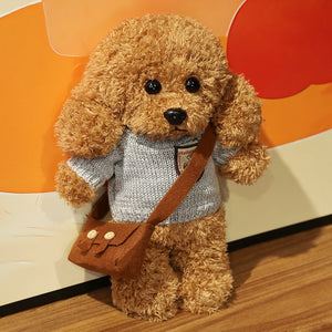Cutest Standing Goldendoodle Stuffed Animal Plush Toys-Soft Toy-Dogs, Doodle, Goldendoodle, Home Decor, Stuffed Animal-Brown - Small-Blue-Grey Sweater with Bag-19