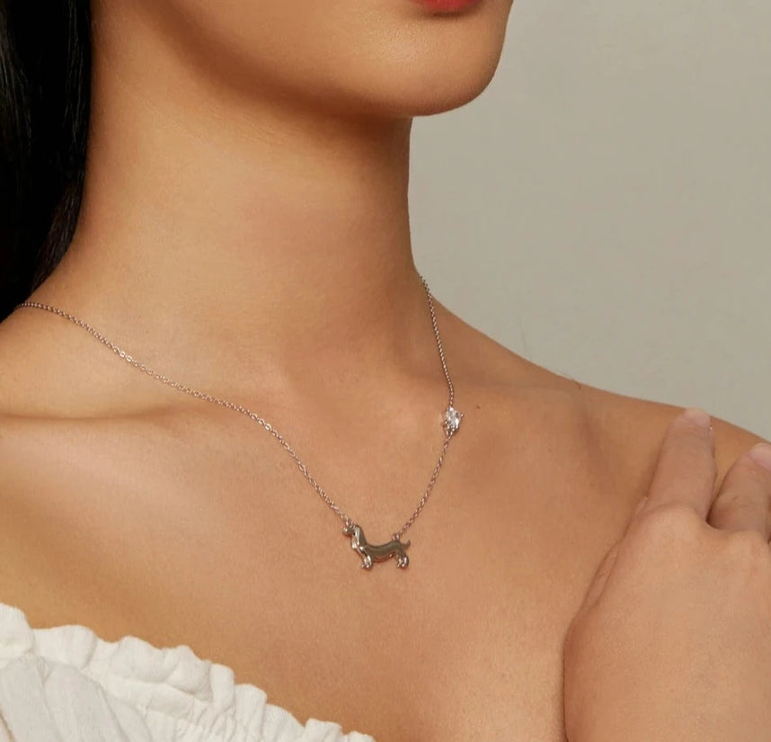 Dachshund Mom Love Silver Pendant Necklace-12