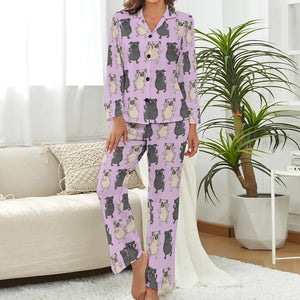 Dancing Pugs Love Pajamas Set for Women - 4 Colors-Pajamas-Apparel, Pajamas, Pug, Pug - Black-11