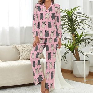 Dancing Pugs Love Pajamas Set for Women - 4 Colors-Pajamas-Apparel, Pajamas, Pug, Pug - Black-7