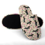 Flower Garden Black Tan Dachshunds Women's Cotton Mop Slippers-Footwear-Accessories, Dachshund, Slippers-12