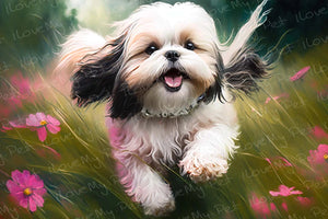 Enchanted Garden Shih Tzu Wall Art Poster-Art-Dog Art, Home Decor, Poster, Shih Tzu-Light Canvas-Tiny - 8x10"-1