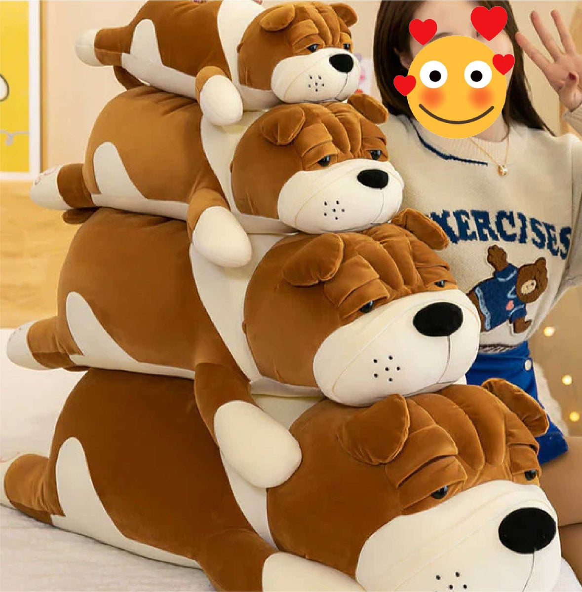 English Bulldog Love Huggable Stuffed Animal Plush Pillow (Medium to G