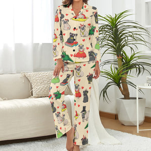 Fancy Dress Pugs Pajama Set for Women-Pajamas-Apparel, Pajamas, Pug, Pug - Black-13