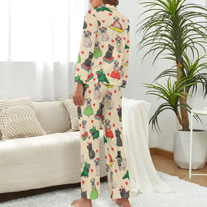 Fancy Dress Pugs Pajama Set for Women-Pajamas-Apparel, Pajamas, Pug, Pug - Black-S-BlanchedAlmond-9