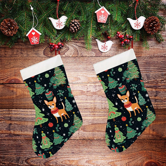 Fawn / Gold and White Chihuahua Christmas Charm Blanket Christmas Stocking-Christmas Ornament-Chihuahua, Christmas, Home Decor-26X42CM-White-3