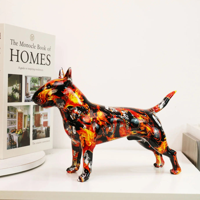 Flaming Bull Terrier Resin Statue-1