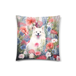 Floral Embrace American Eskimo Dog Throw Pillow Cover-Cushion Cover-American Eskimo Dog, Home Decor, Pillows-White-ONESIZE-2