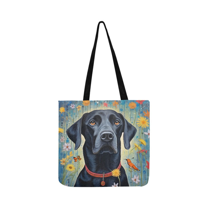 Floral Embrace Black Labrador Special Lightweight Shopping Tote Bag-White-ONESIZE-1