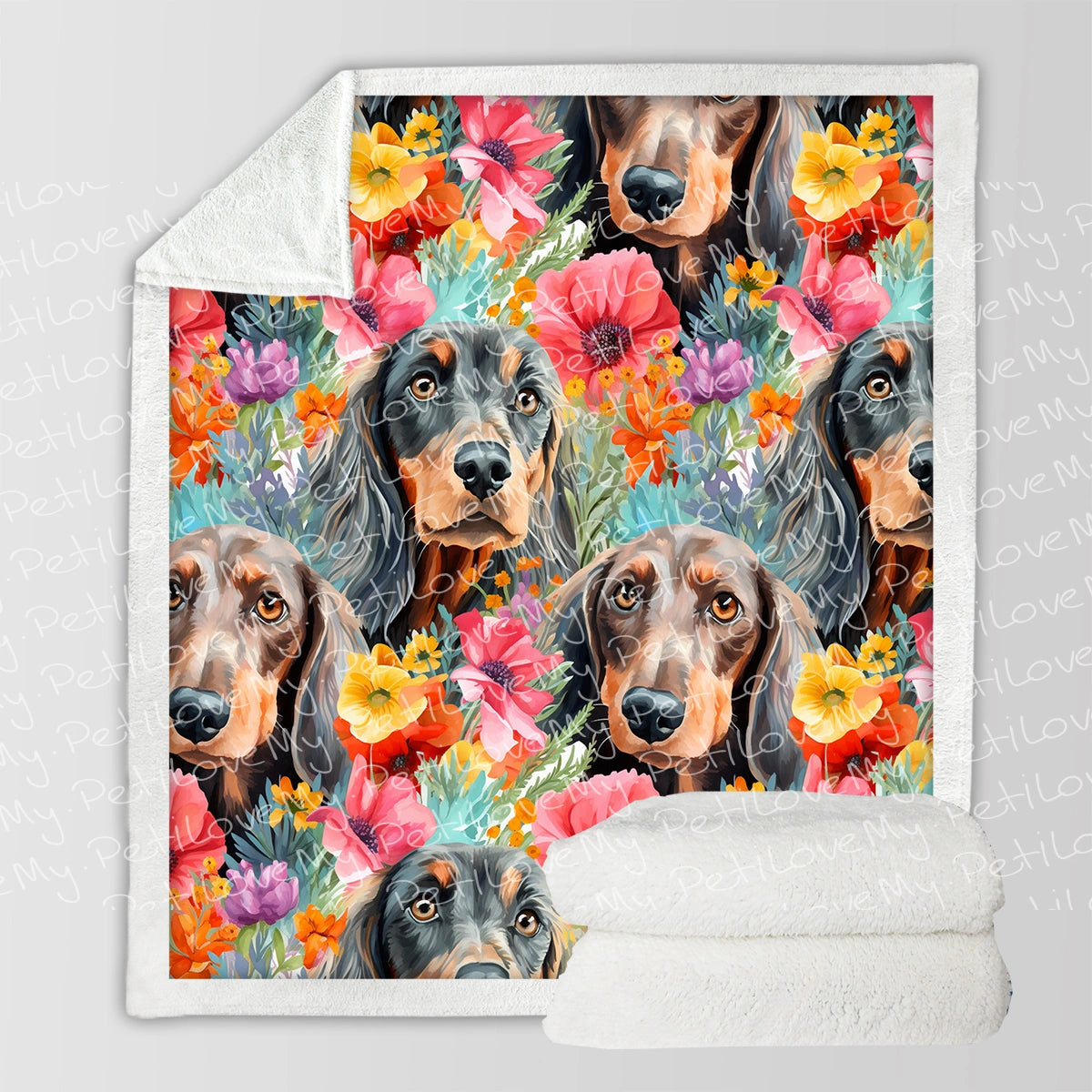 Floral Fantasy Dachshunds Soft Warm Fleece Blanket