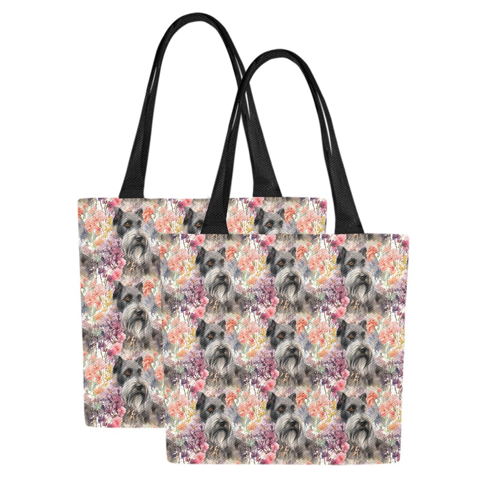 Floral Harmony Schnauzer Splendor Large Canvas Tote Bags - Set of 2